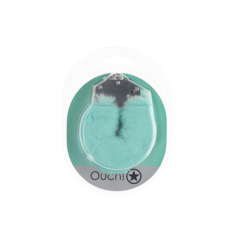 OUCH! Heavy-Duty Fluffy Cuffs - Powder Green - 24.2cm Restraints > Bondage Gear > Restraints