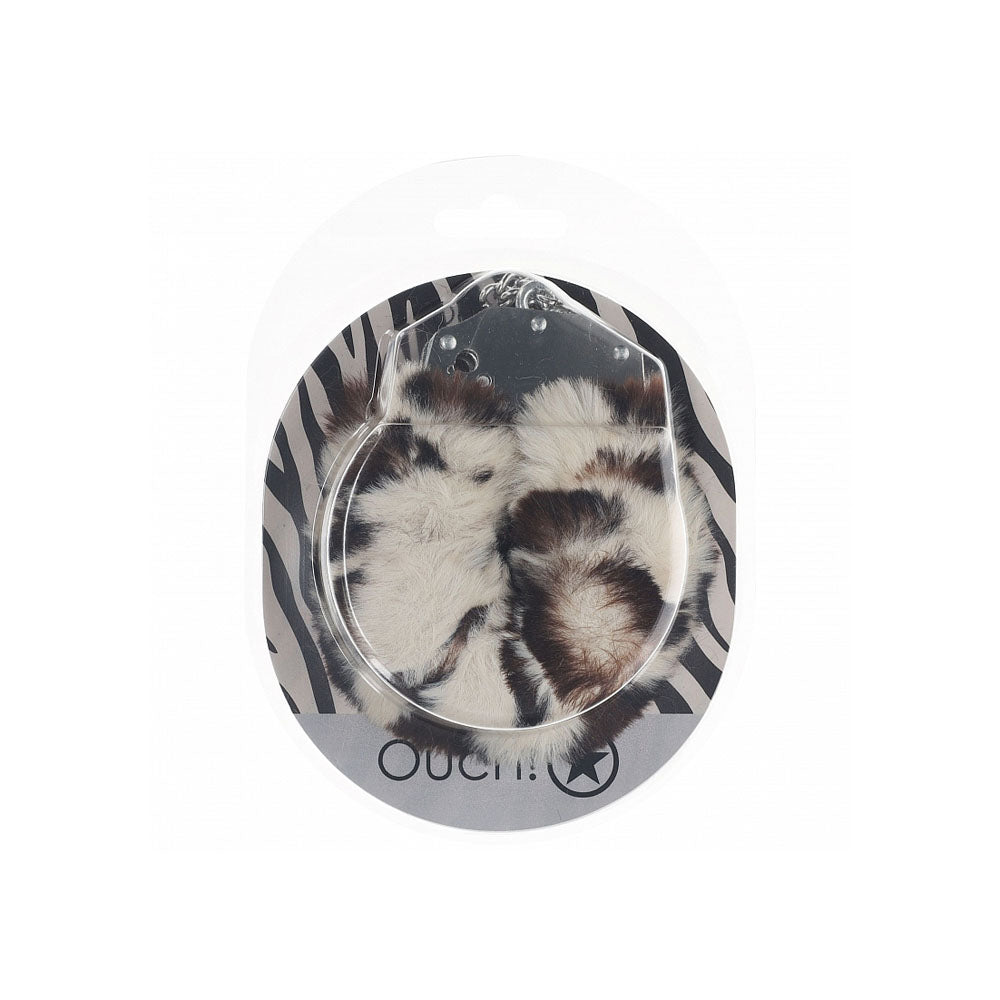 OUCH! Heavy-Duty Fluffy Cuffs - Snow Leopard - Snow Leopard Fluffy Restraints > Bondage Gear > Handcuffs