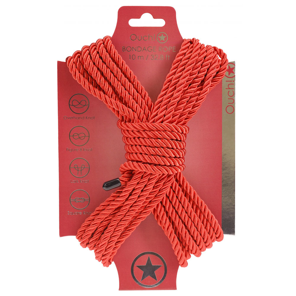 Ouch Bondage Rope 10 Meter Durable Nylon Bondage Rope for Thrilling Adventures Red BONDAGE-TOYS