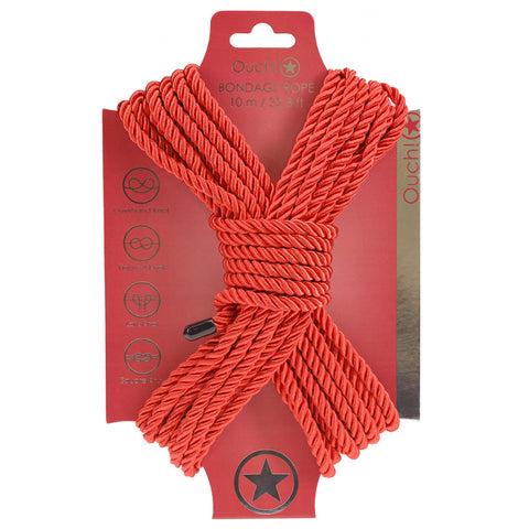 Ouch Bondage Rope 10 Meter Durable Nylon Bondage Rope for Thrilling Adventures Red BONDAGE-TOYS