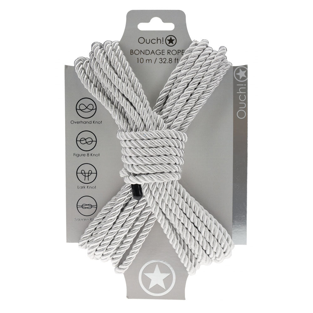 Ouch Bondage Rope 10 Meter Soft Silver Nylon Bondage Rope Silver BONDAGE-TOYS