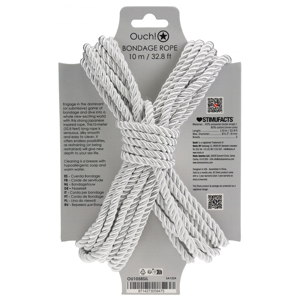 Ouch Bondage Rope 10 Meter Soft Silver Nylon Bondage Rope > Bondage Gear > Rope