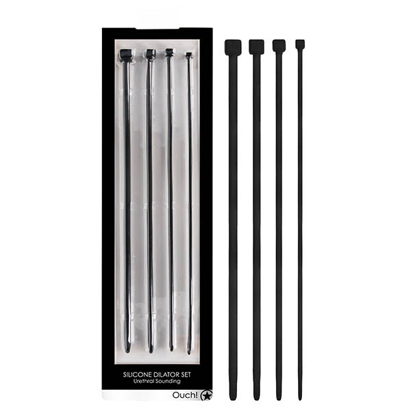 Ouch! Urethral Sounding Dilator Set - Silicone Urethral Sound Set Black Sounding Rods