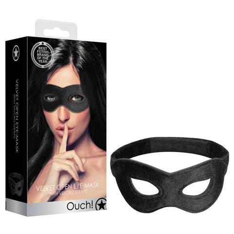 Ouch! Velvet & Velcro Adjustable Open Eye Mask - Restraint Black Masks