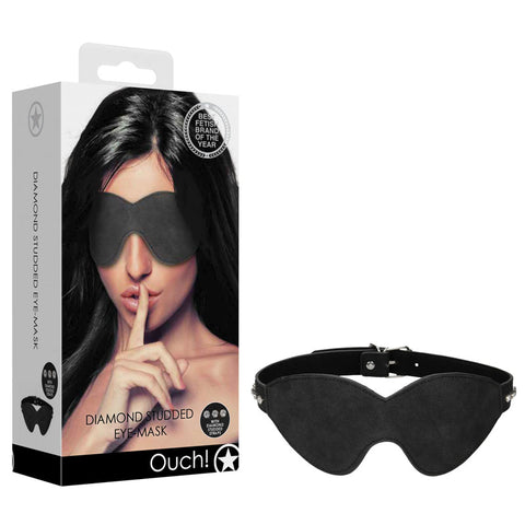 Ouch Diamond Studded Eye Mask - Faux Leather Adult Accessory Black Masks