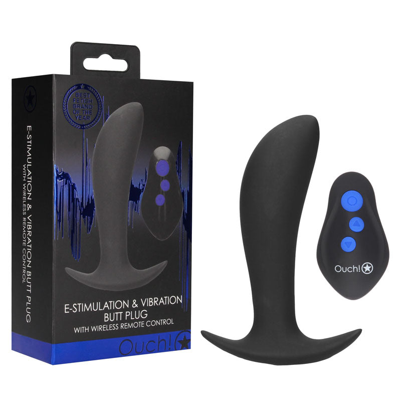 Ouch E-Stim And Vibrating Butt Plug With Wireless Remote 12.3 Cm USB Rechargeable Black Black E-STIM TOYS