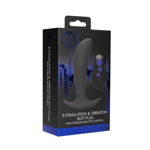 Ouch E-Stim And Vibrating Butt Plug With Wireless Remote 12.3 Cm USB Rechargeable Black E-STIM TOYS