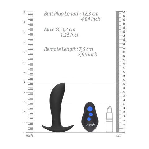 Ouch E-Stim And Vibrating Butt Plug With Wireless Remote 12.3 Cm USB Rechargeable Black E-STIM TOYS