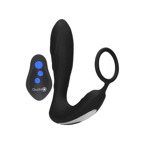 Ouch E-Stim Vibrating Butt Plug and Cock Ring USB Rechargeable Black Adult Sex Toy E-STIM TOYS