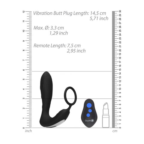 Ouch E-Stim Vibrating Butt Plug and Cock Ring USB Rechargeable Black Adult Sex Toy E-STIM TOYS