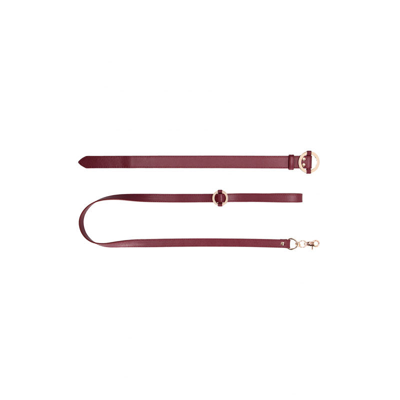 Ouch Halo Collar With Leash Burgundy Restraint BDSM Accessory BONDAGE-TOYS