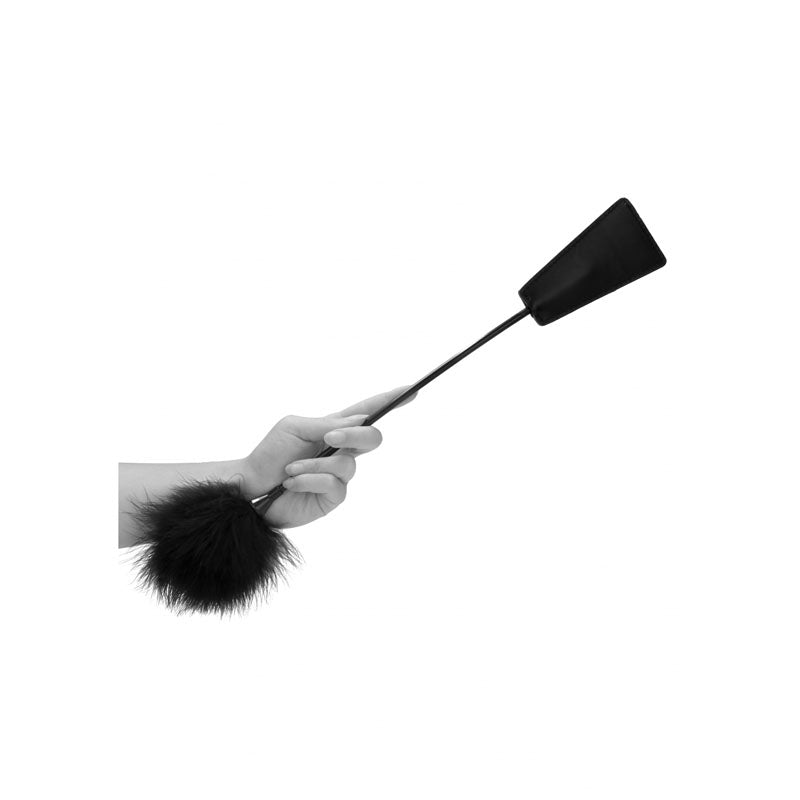 Ouch Black and White Crop with Feather Tickler 44 Centimeter Feather Crop Whips & Paddles