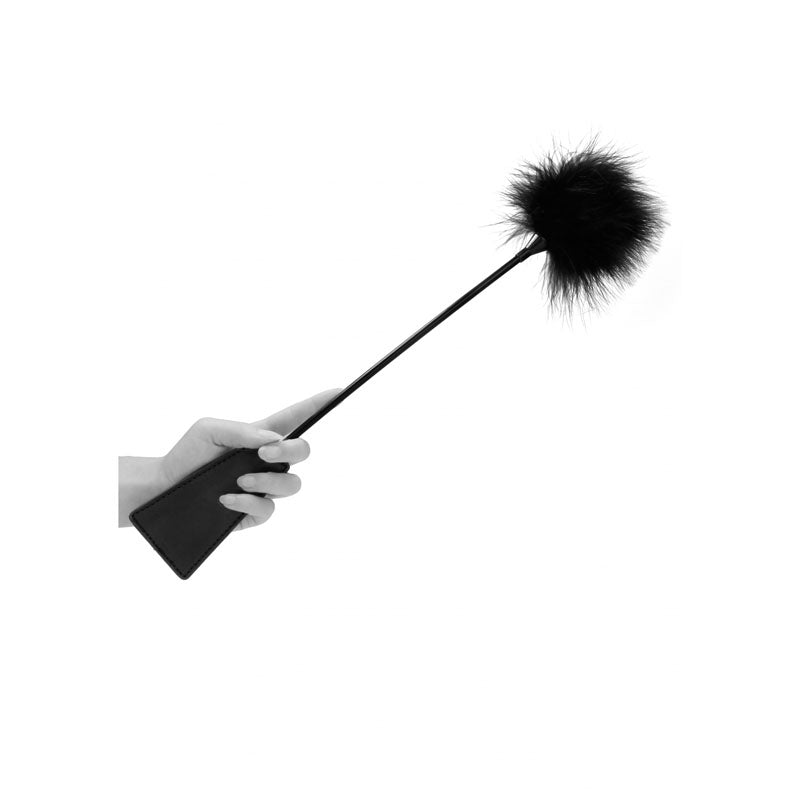 Ouch Black and White Crop with Feather Tickler 44 Centimeter Feather Crop Whips & Paddles