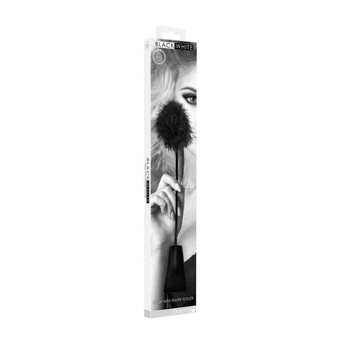 Ouch Black and White Crop with Feather Tickler 44 Centimeter Feather Crop Whips & Paddles