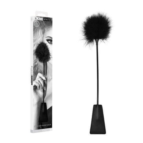 Ouch Black and White Crop with Feather Tickler 44 Centimeter Feather Crop