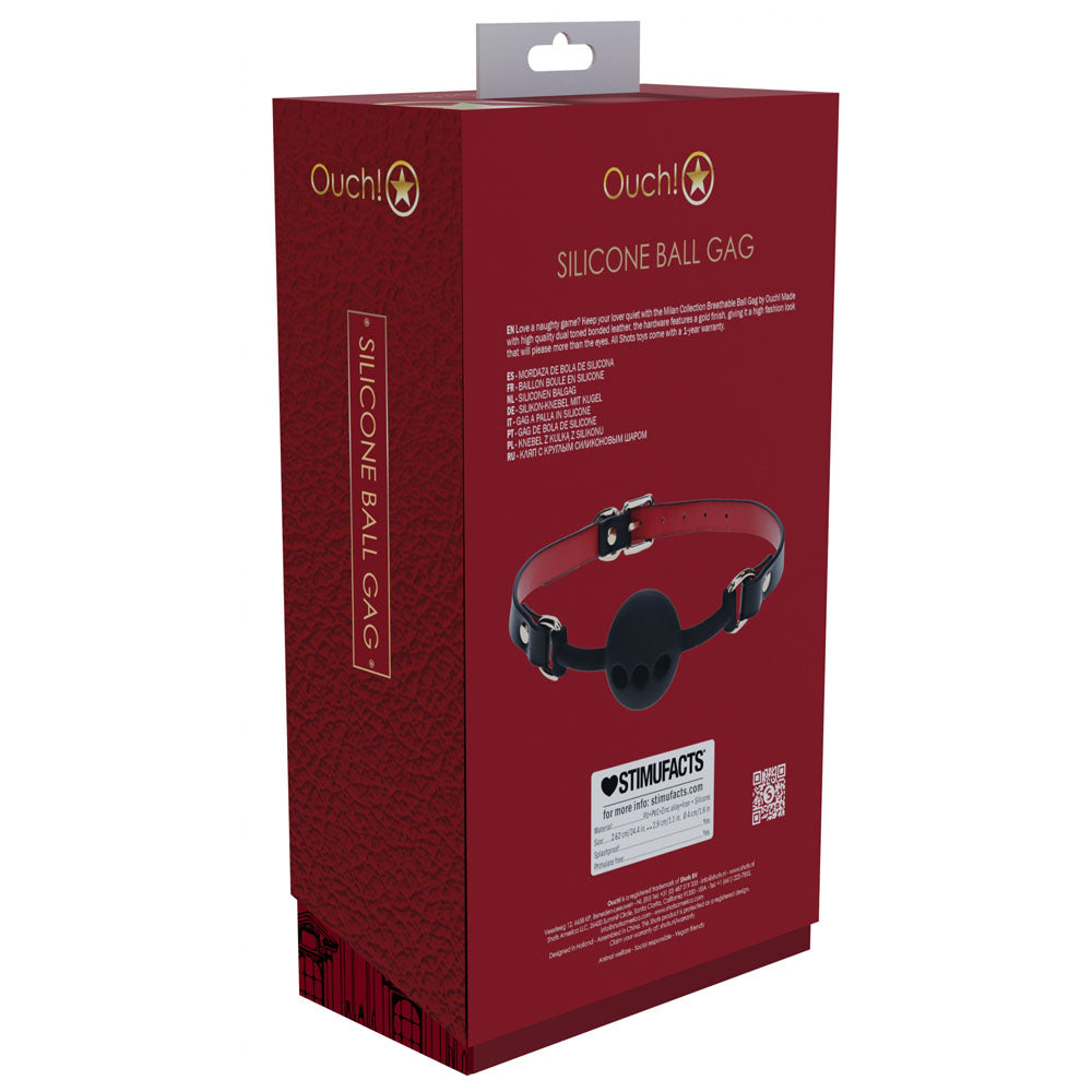 Ouch Milan Collection Silicone Ball Gag with Adjustable PU Leather Straps and Iridescent Hardware Gags