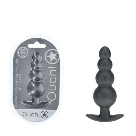 Ouch Beaded Anal Plug Gun Metal Grey 11.7 cm Silicone Butt Plug Grey Butt Plugs