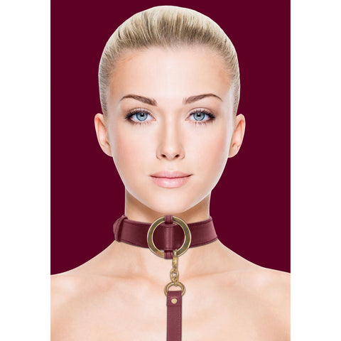 Ouch Halo Collar With Leash Burgundy Restraint BDSM Accessory > Bondage Gear > Collars