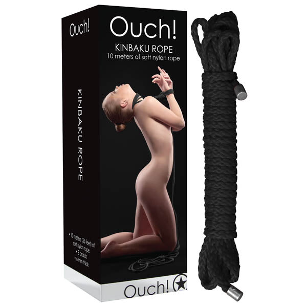 Ouch Kinbaku Rope - 10 Metre Length - Soft Nylon Rope Black Rope