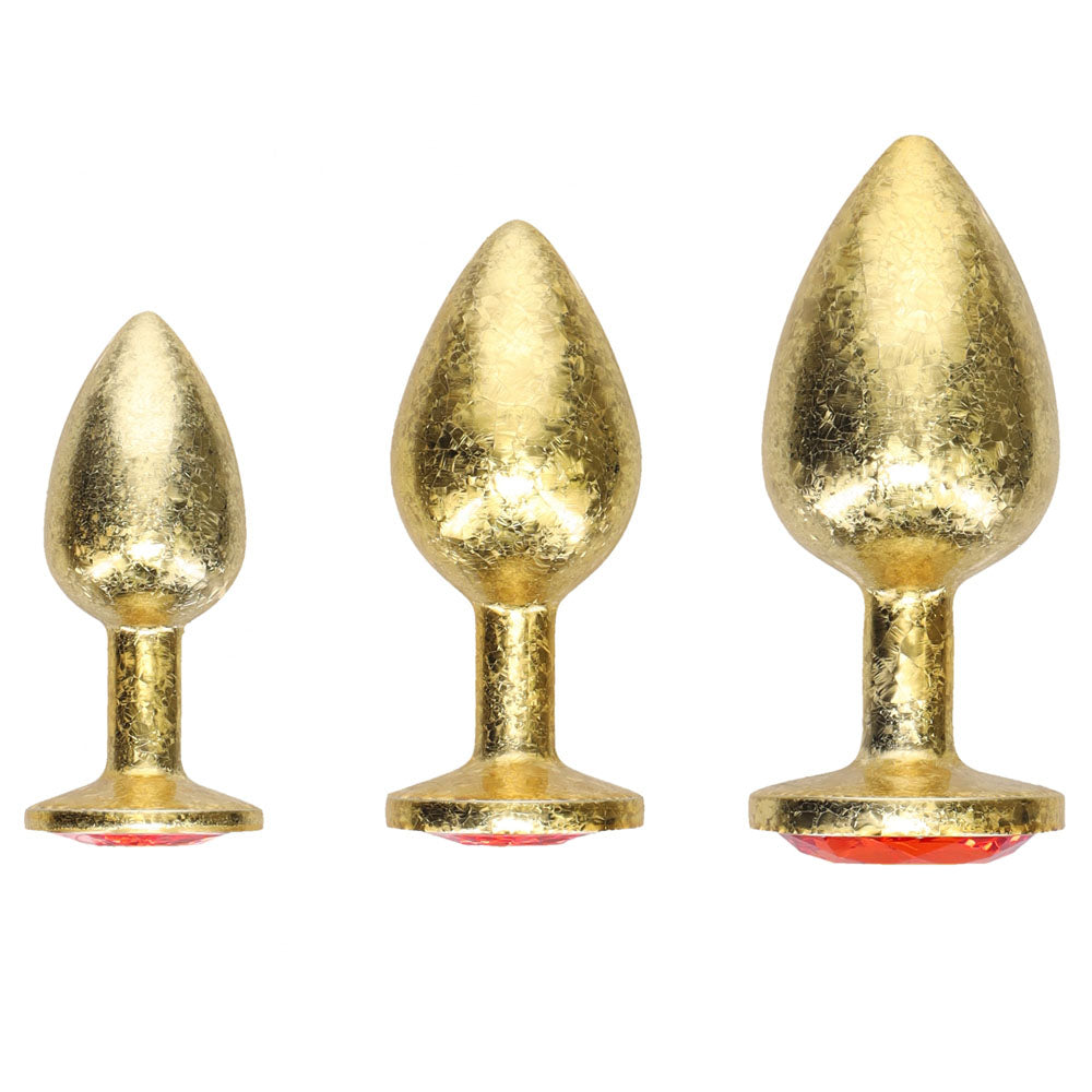 Ouch Milan Collection Metal Anal Plug Set Gold Butt Plugs with Gem Bases Set of Three Sizes Secondary image