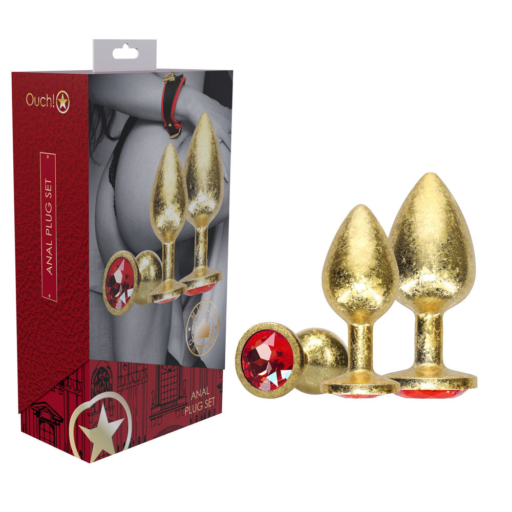 Ouch Milan Collection Metal Anal Plug Set Gold Butt Plugs with Gem Bases Set of Three Sizes > Anal Range > Jewel Butt Plugs Main image