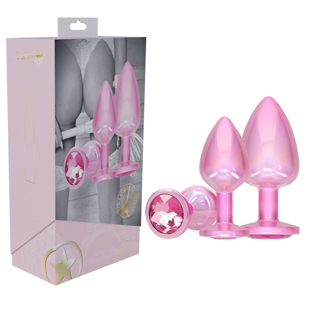 Ouch Paris Collection Metal Anal Plug Set Metallic Butt Plugs with Gem Bases Set of Three Sizes > Anal Range > Butt Plug Kits Main image
