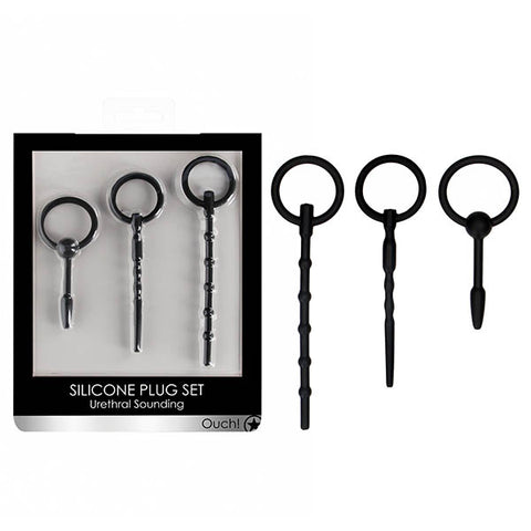 Ouch Urethral Sounding Plug Set Black Set of 3 Sizes Sounding Rods