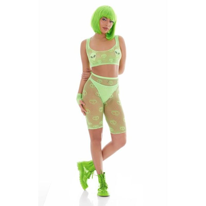 Out of This World Green Bodysuit Set with Alien Pasties and Fingerless Gloves for Rave and Festival One Size Bodystocking