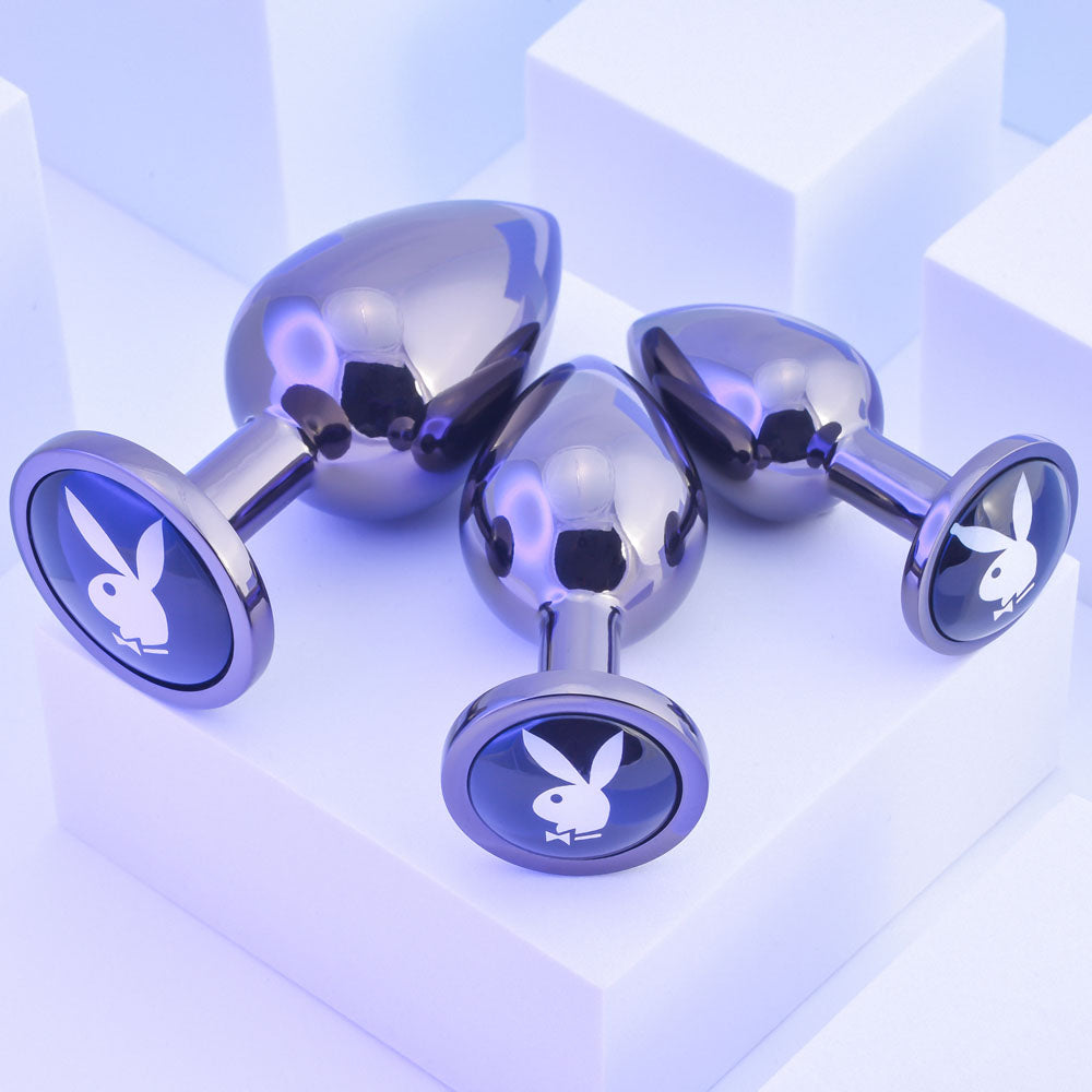 Playboy Pleasure 3 Ways Hematite Plated Metal Anal Plug Set > Anal Range > Butt Plug Kits