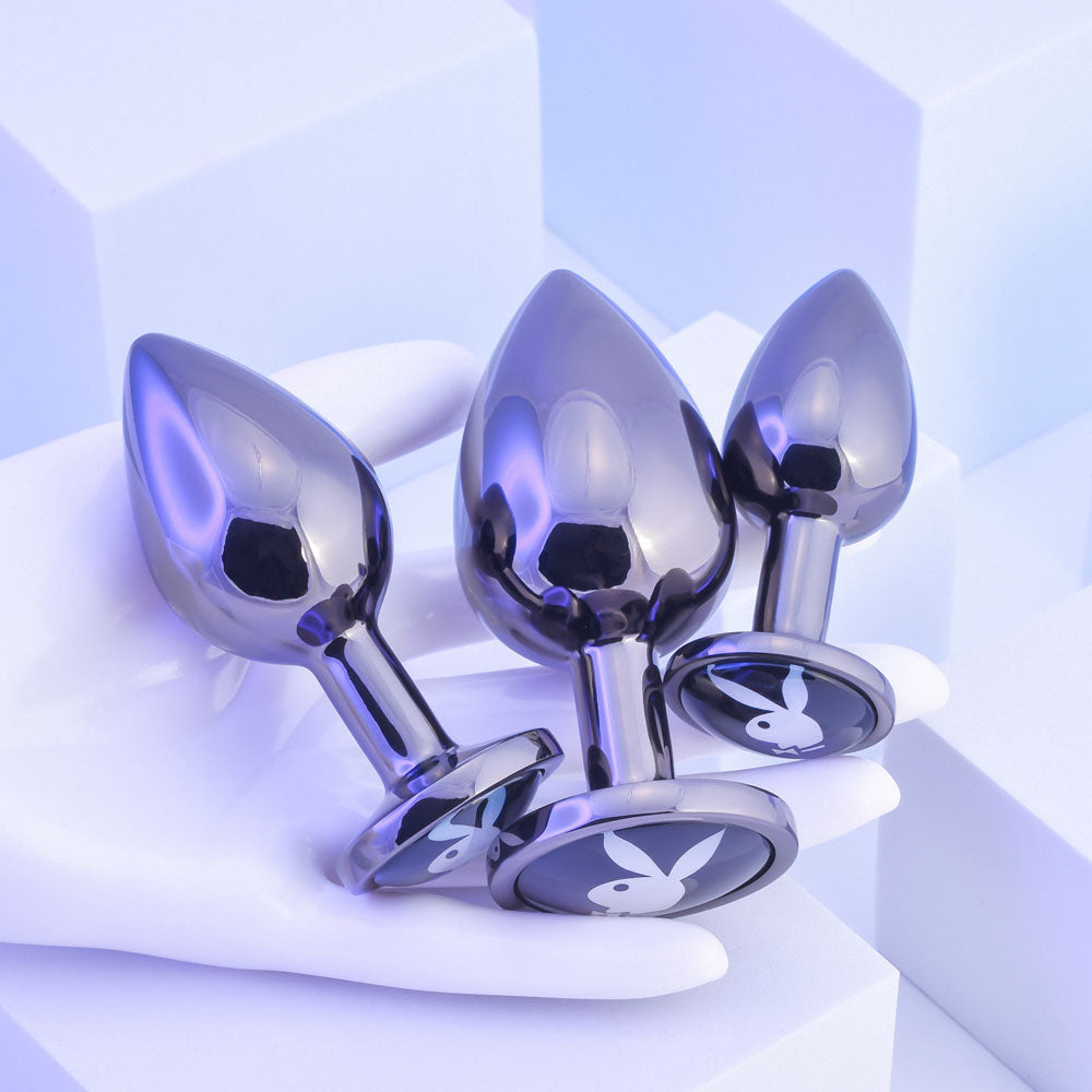 Playboy Pleasure 3 Ways Hematite Plated Metal Anal Plug Set > Anal Range > Butt Plug Kits