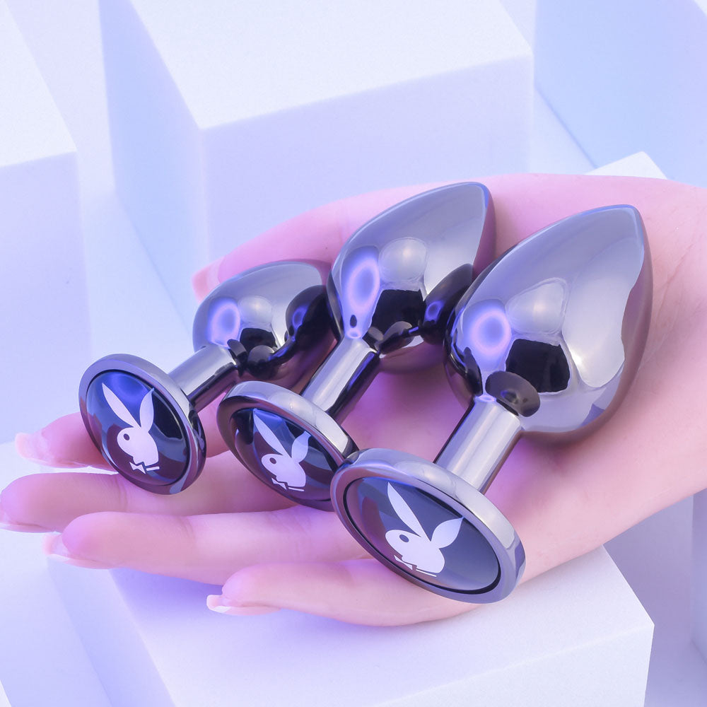 Playboy Pleasure 3 Ways Hematite Plated Metal Anal Plug Set > Anal Range > Butt Plug Kits