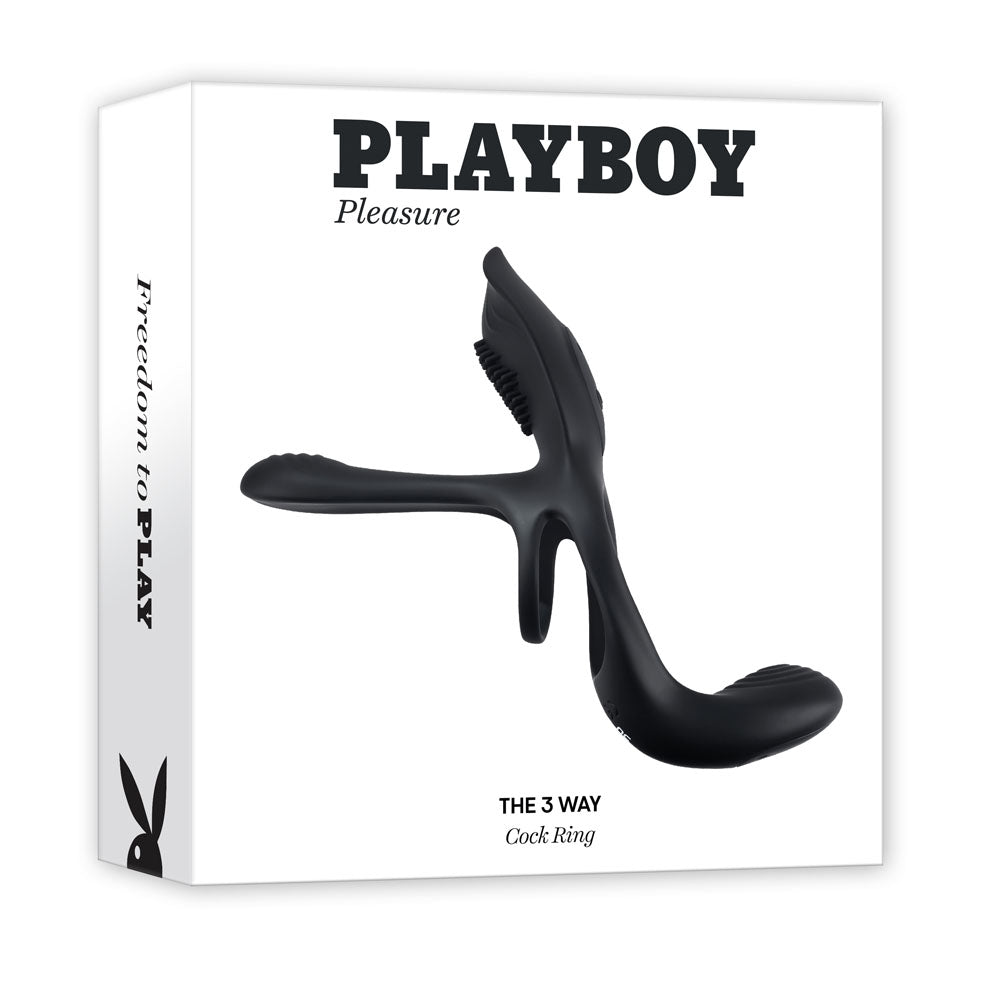 Playboy Pleasure The 3 Way Cock Ring 16.5 cm Black Cock Rings Vibrating