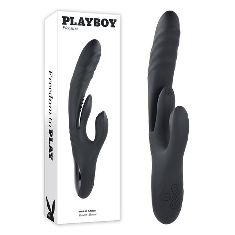 Playboy Pleasure RAPID RABBIT Vibrator with Thrusting Fun Black VIBRATORS-RABBIT