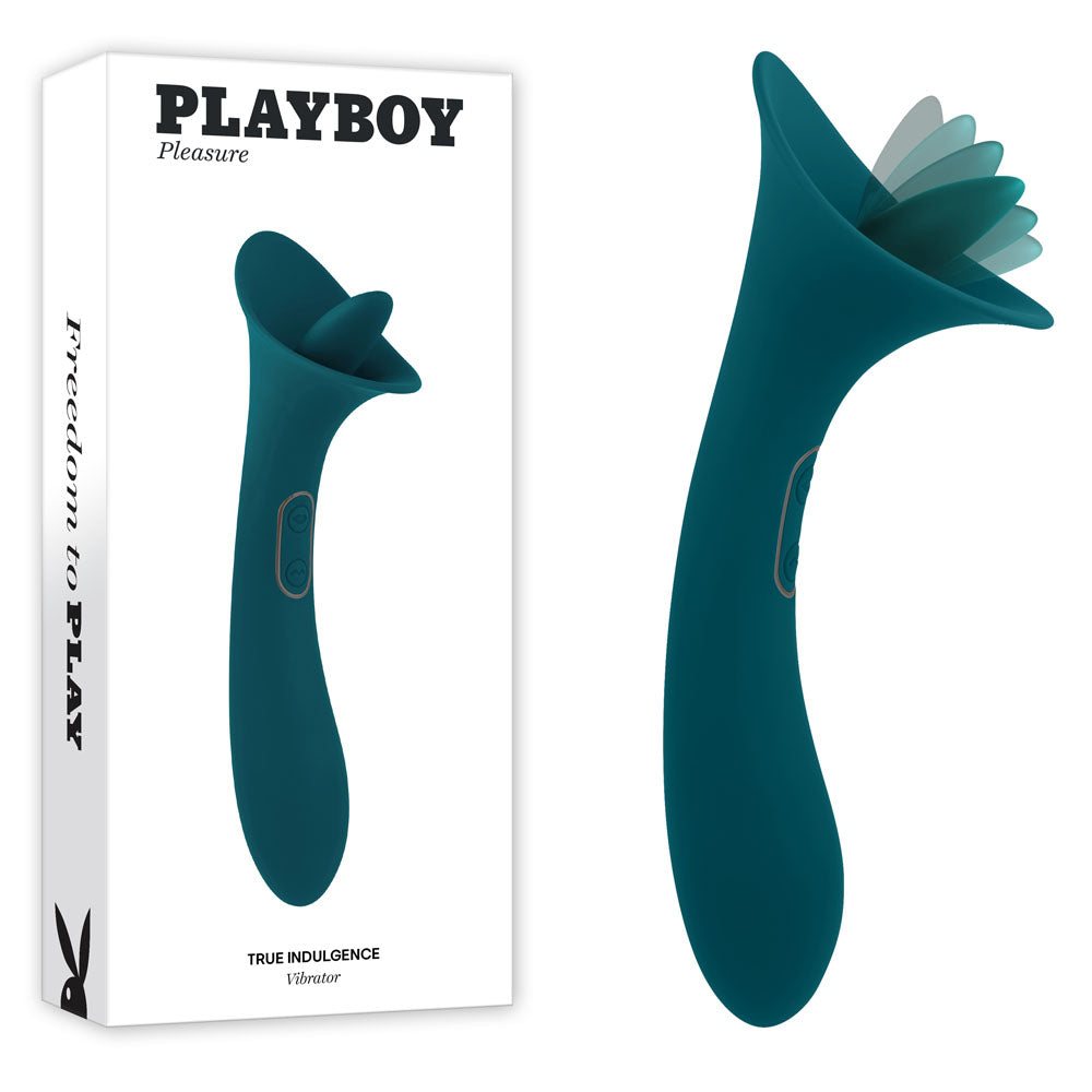 Playboy Pleasure True Indulgence Teal 21.3 cm USB Rechargeable Vibrator with Flicking Tip Teal STIMULATORS