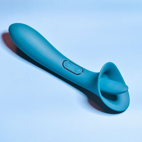 Playboy Pleasure True Indulgence Teal 21.3 cm USB Rechargeable Vibrator with Flicking Tip STIMULATORS
