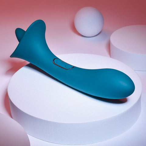 Playboy Pleasure True Indulgence Teal 21.3 cm USB Rechargeable Vibrator with Flicking Tip STIMULATORS