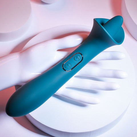 Playboy Pleasure True Indulgence Teal 21.3 cm USB Rechargeable Vibrator with Flicking Tip STIMULATORS