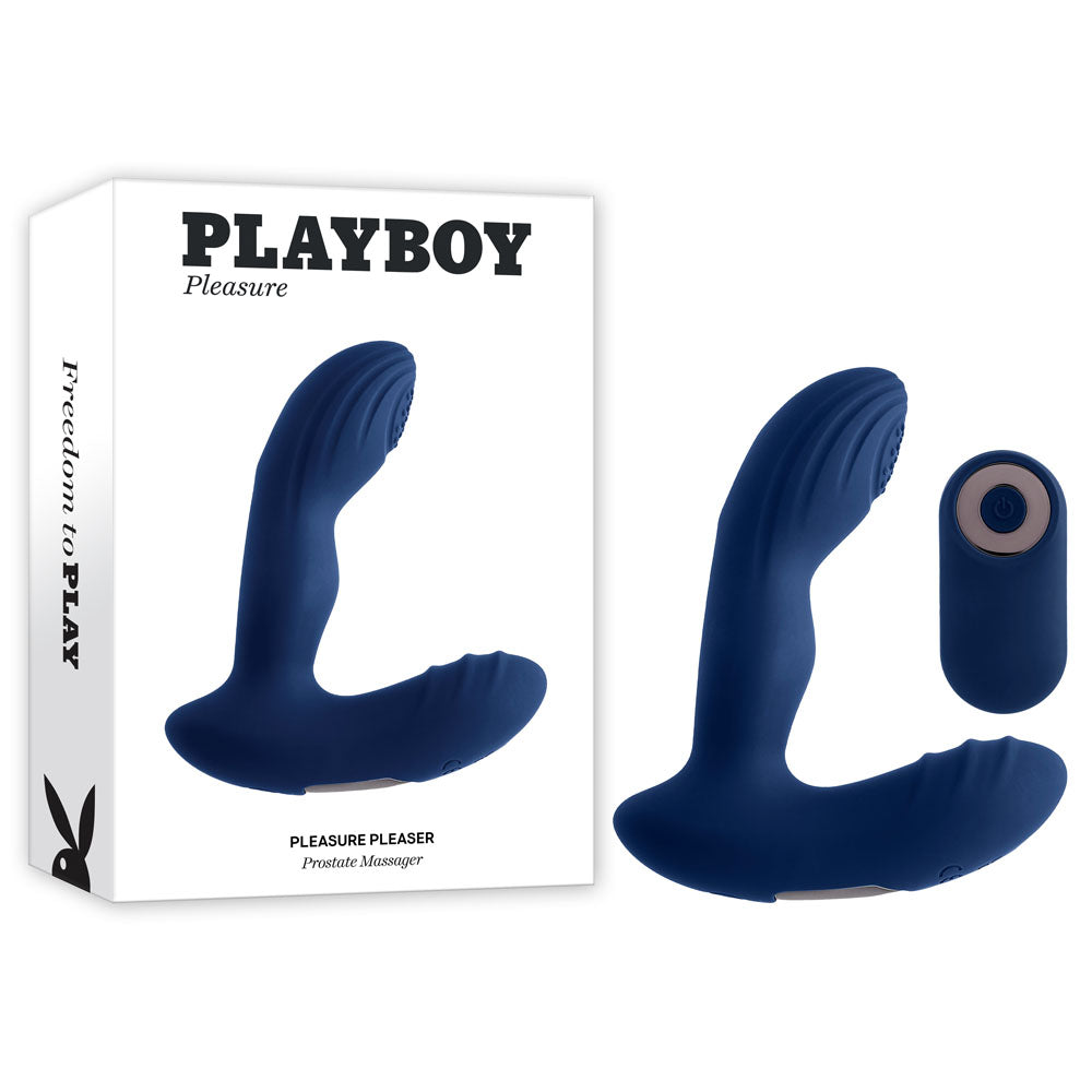 Playboy Pleasure PLEASURE PLEASER - USB Rechargeable Vibrating Prostate Massager with Wireless Remote Blue > Anal Range > Prostate Plugs
