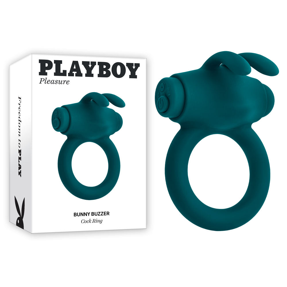 Playboy Pleasure Bunny Buzzer USB Rechargeable Vibrating Cock Ring Green COCK RINGS