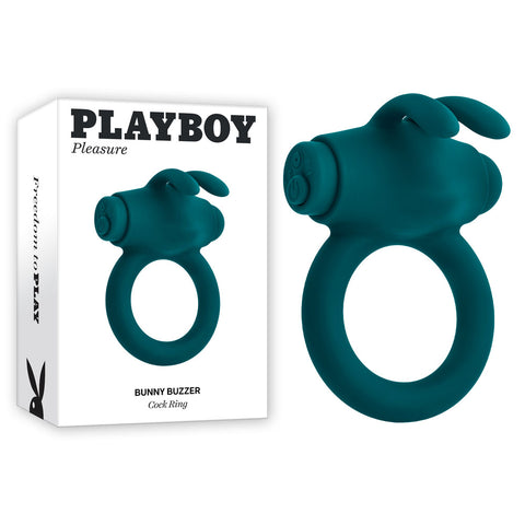 Playboy Pleasure Bunny Buzzer USB Rechargeable Vibrating Cock Ring Green COCK RINGS