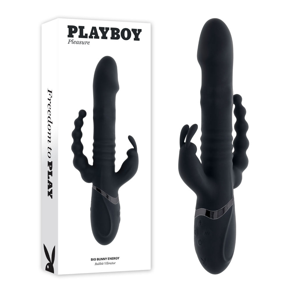 Playboy Pleasure BIG BUNNY ENERGY - 26.2 cm USB Rechargeable Rabbit Vibrator with Anal Beads Black > Vibrators > Ladies > Rabbit
