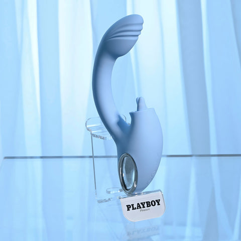 Playboy Pleasure SAPPHIRE SKY - 21.6 cm USB Rechargeable Vibrator with Double Tongue Stimulator VIBRATORS-RABBIT-MULTI