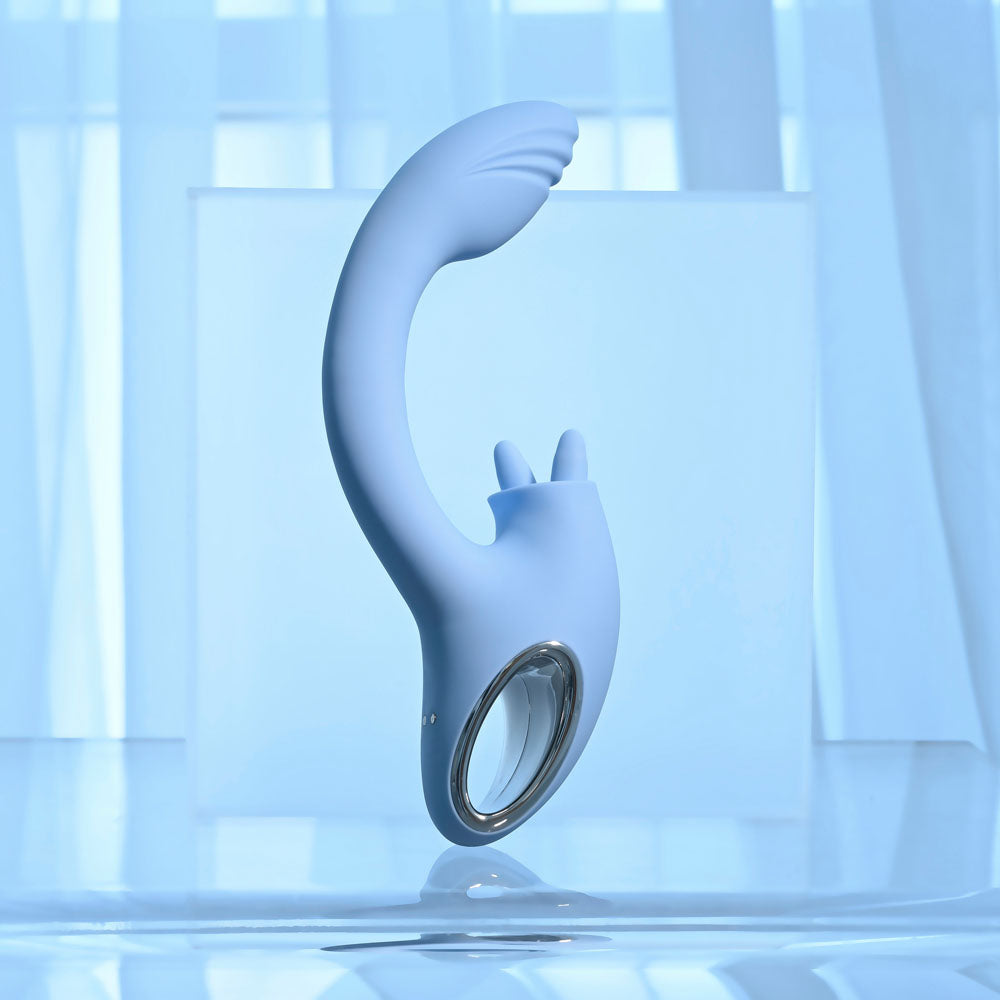Playboy Pleasure SAPPHIRE SKY - 21.6 cm USB Rechargeable Vibrator with Double Tongue Stimulator VIBRATORS-RABBIT-MULTI