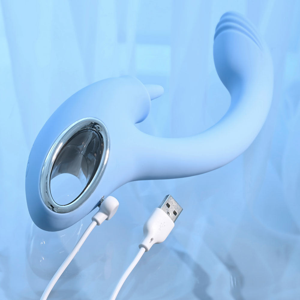 Playboy Pleasure SAPPHIRE SKY - 21.6 cm USB Rechargeable Vibrator with Double Tongue Stimulator VIBRATORS-RABBIT-MULTI