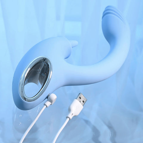 Playboy Pleasure SAPPHIRE SKY - 21.6 cm USB Rechargeable Vibrator with Double Tongue Stimulator VIBRATORS-RABBIT-MULTI