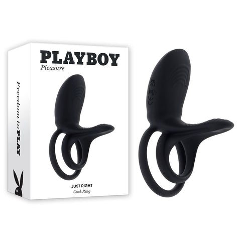 Playboy Pleasure JUST RIGHT - USB Rechargeable Cock & Balls Rings 11.7cm Black COCK RINGS