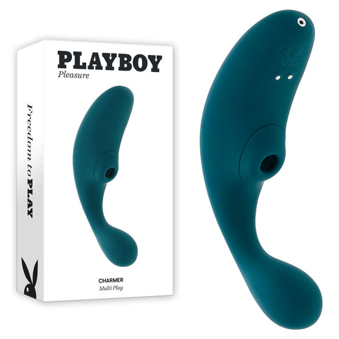Playboy Pleasure CHARMER 13.7cm USB Rechargeable Vibrator Blue Suction Stimulator