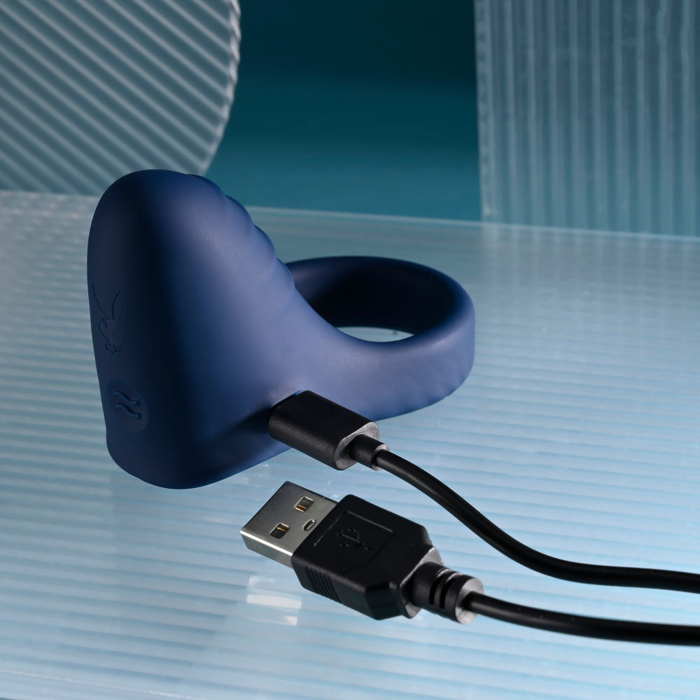 Playboy Pleasure Point USB Rechargeable Vibrating Cock Ring 7.8cm COCK RINGS