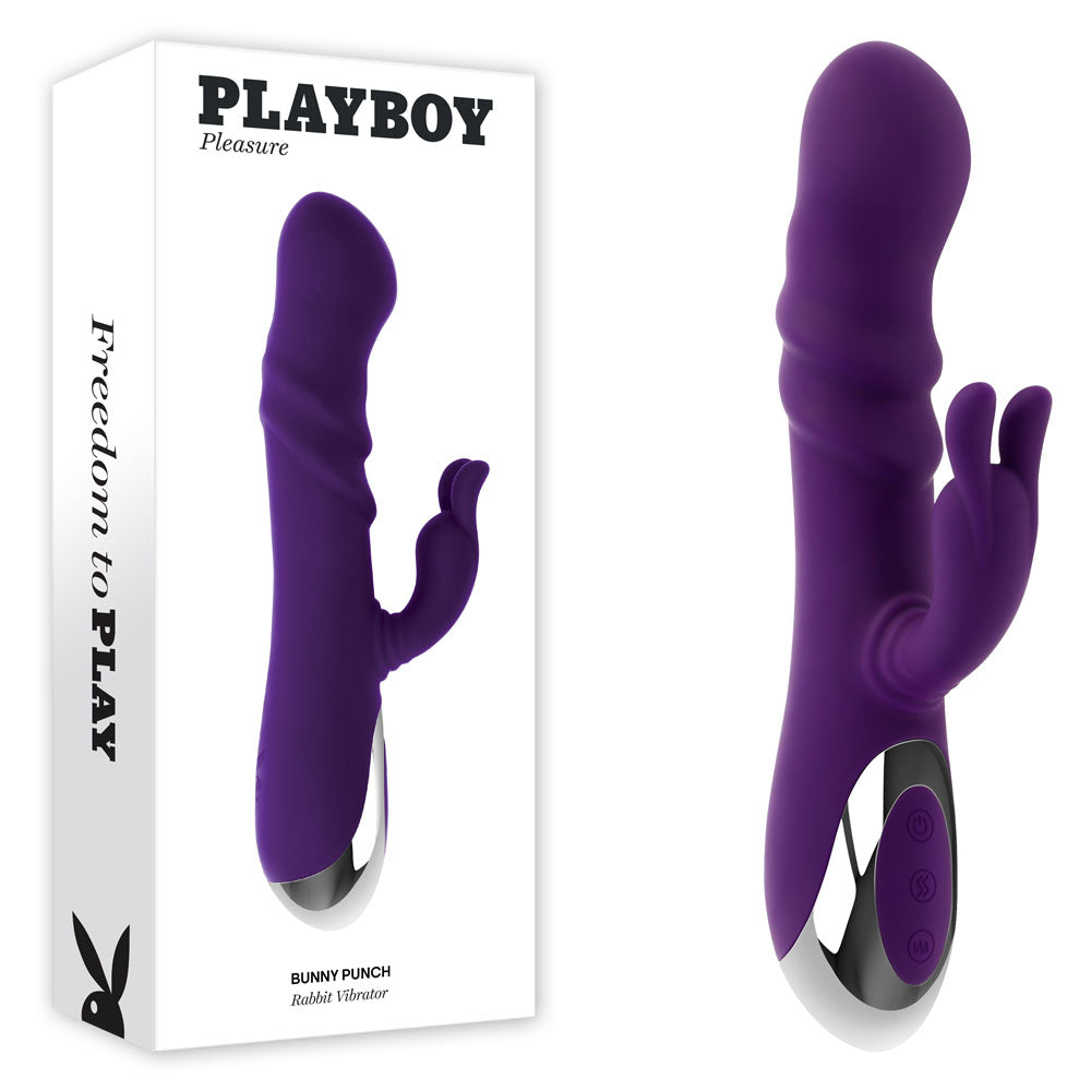Playboy Pleasure Bunny Punch 24.4 cm USB Rechargeable Twirling Rabbit Vibrator Purple VIBRATORS-RABBIT-MULTI
