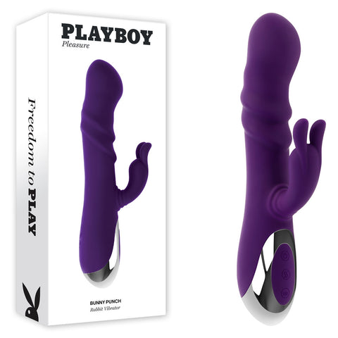 Playboy Pleasure Bunny Punch 24.4 cm USB Rechargeable Twirling Rabbit Vibrator Purple VIBRATORS-RABBIT-MULTI